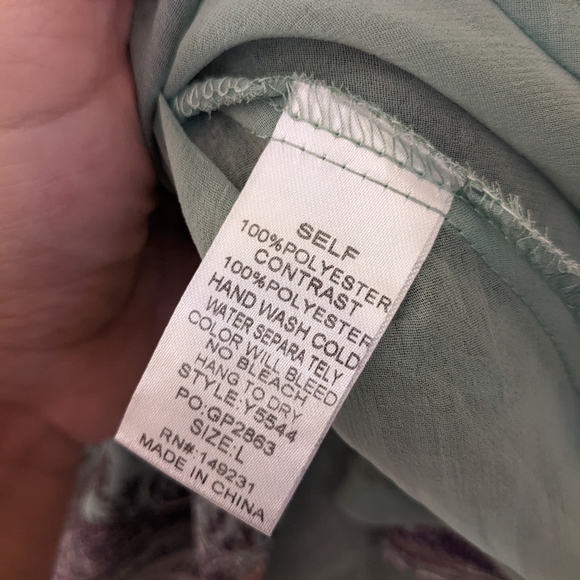 KORI Paisley Green and Purple Boho Cold Shoulder with Ties Top Size Large - Picture 8 of 11